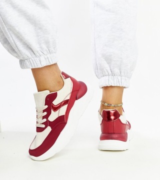 Hers Sportowe buty damskie czerwone sneakersy zamszowe r. 37