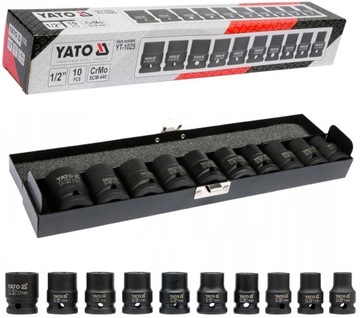 YATO NASADKI UDAROWE KLUCZE ZESTAW 1/2 '''' KOMPLET 10 SZTUK 10-22 MM CRMO