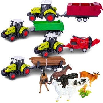 ZESTAW 4 DUŻE TRAKTORY*25cm* NAPĘD ZWIĘRZĘTA FARMA