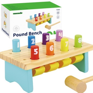 WBIJAK DREWNIANY PRZEBIJAK Z MŁOTKIEM GRA WBIJANKA MONTESSORI TOOKY TOY