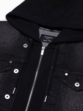Kurtka męska jeansowa katana z kapturem czarna OM-JADJ-0124 XL