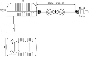 БЛОК ПИТАНИЯ СВЕТОДИОДОВ 12 В/2 А/24 Вт EB2412 DC2.1/5.5