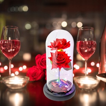 ВЕЧНЫЙ ЦВЕТОК РОЗА В СТЕКЛЕ LED СВЕТ ПОДАРОК