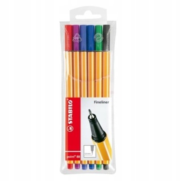 WIELOKOLOROWE CIENKOPISY W ETUI ZESTAW STABILO POINT 88 MIX 6 KOLORÓW 0,4MM