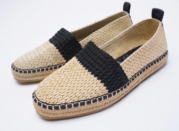 ZARA BEŻOWE CZARNE ESPADRYLE BUTY Z JUTY 40