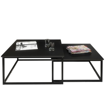 STOLIK KAWOWY DO SALONU ZESTAW 2w1 ŁAWA LOFT CZARNY METALOWE NOGI LFT204