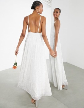 ASO EDITION BIAŁA ZDOBIONA SUKNIA V NECK (42)