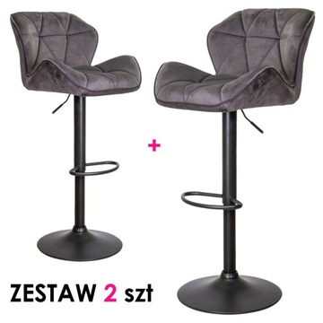 ZESTAW 2x HOKER regulowany BERLIN Szary STOŁEK obrotowy WELUROWY DO WYSPY