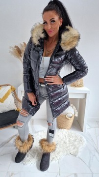 ZIMOWA KURTKA PŁASZCZ LEXUS W POŁYSKU - CZARNA S