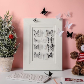3D наклейки на стену с бабочками, черно-белые бабочки, большой набор из двух листов