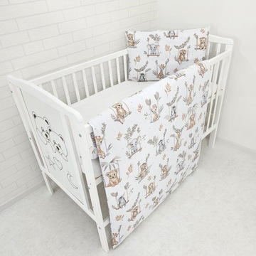 Кровать с постельным бельем и комод с пеленальным столиком - Бежевое Сафари - Детская мебель