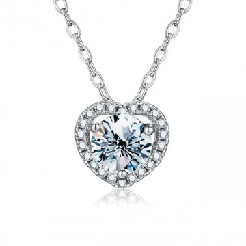 Kolia naszyjnik serce z diamentem 1ct srebro 925 Moissanit 45cm certyfikat