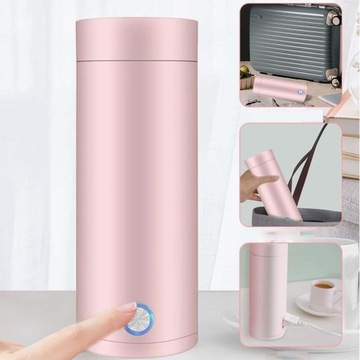 ПОРТАТИВНЫЙ USB ЭЛЕКТРИЧЕСКИЙ ЧАЙНИК 400мл ТЕРМОС, НЕРЖАВЕЮЩАЯ СТАЛЬ 304, РОЗОВЫЙ