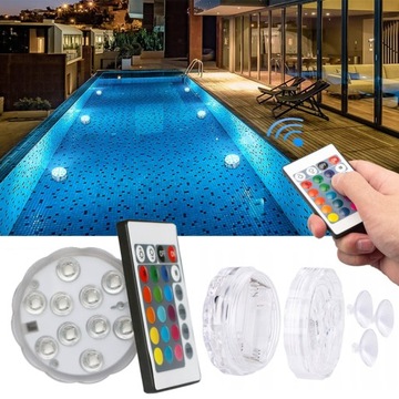 4x OŚWIETLENIE BASENU PODWODNE LAMPKI BASENOWE LED RGB Z 2x PILOT