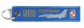 50 lat ikony lotnictwa F-16 niebieski brelok REMOVE BEFORE FLIGHT