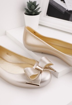 ЖЕНСКИЕ ЗОЛОТЫЕ БАЛЕТКИ MELISKA, РЕЗИНОВЫЕ ТУФЛИ НА ПЛОСКОЙ ПЛОСКОЙ ОДЕЖДЕ