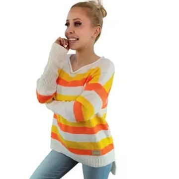 Dámsky sveter pletený teplé pruhované farby