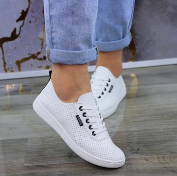 BIAŁE AŻUROWE TENISÓWKI TRAMPKI BUTY FASHIO38