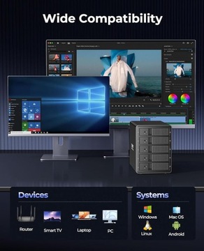 Корпус для жестких дисков с 5 отсеками, от USB 3.0 до SATA, макс. 80 ТБ