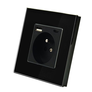 GNIAZDO GNIAZDKO SZKLANE ELEKTRYCZNE Z ŁADOWARKĄ USB A+C 5V 3.1 A CZARNE