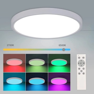 LAMPA SUFITOWA LED PLAFON OKRĄGŁY BIAŁY ŁAZIENKI Z PILOTEM RGB IP40