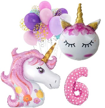 BALONY zestaw urodziny 6 LAT JEDNOROŻEC UNICORN
