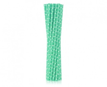 SŁOMKI PAPIEROWE ZIELONE W GROSZKI 12 SZT 20 CM
