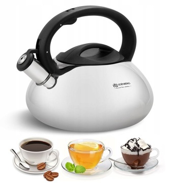NOWOCZESNY STALOWY CZAJNIK z gwizdkiem 2,5 L INDUKCJA EDENBERG EB-1316 SB