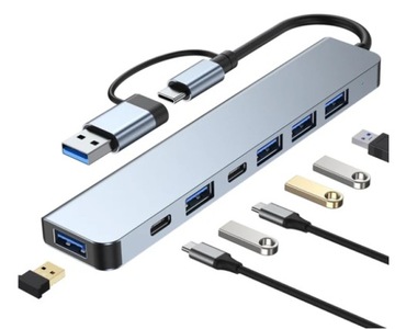 Adapter HUB USBC stacja dokująca 7w1 USB 3.0x1 USB C Ładowanie x2 USB 2.0x4