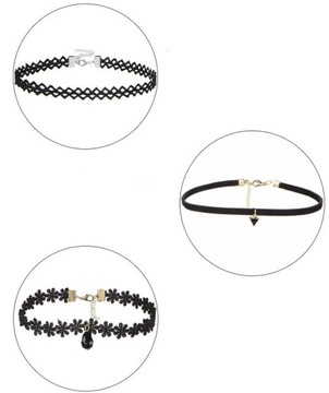 Zestaw 10 szt CHOKER naszyjnik rzemyk koronka boho