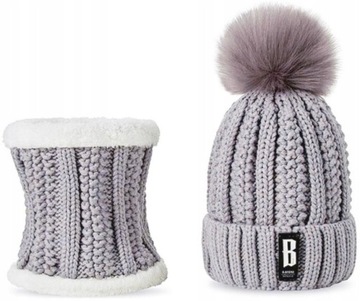 Зимний комплект, теплая серая женская шапка, утеплитель для шеи, утепленный туннель