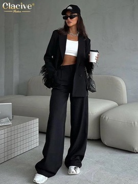 Clacive Fashion Loose Black Office Pants Sets For