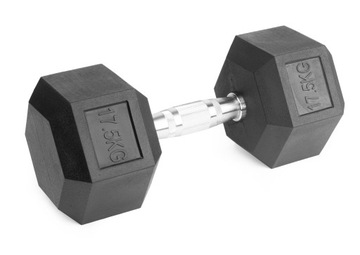 Hantla stała 1x17,5kg żeliwna gumowana HEX do treningu SOLIDNA