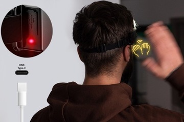 LATARKA CZOŁOWA DIODA LED SOS WODOODPORNA Z CZUJKĄ