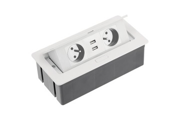 Przedłużacz biurkowy wpuszczany +USB GTV biały