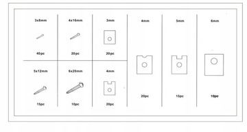 НАБОР ВИНТОВ И ШАЙБ ДЛЯ КУЗОВА 170 ШТ. ЗАЖИМЫ-ОРГАНИЗАТОРЫ РУЧКИ