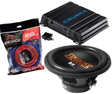 Głośnik basowy EDGE EDB12D2-E3 1200W + WZMACNIACZ CRUNCH GPX1250.1D + KABLE