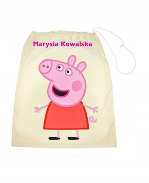 Świnka Peppa worek ecru buty kapcie szkoła+imię