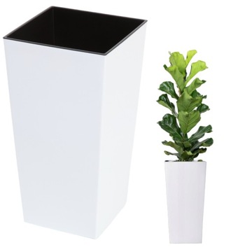 DONICZKA KWADRATOWA WYSOKA 45CM DONICA Z WKŁADEM OGRODOWA BIAŁA POŁYSK