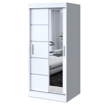 Szafa Przesuwna 90 cm Biała Listwy Lustro