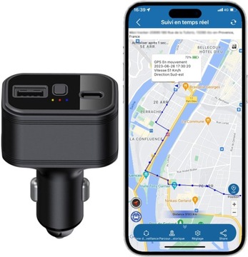LOKALIZATOR GPS SAMOCHODOWY TRAKER 4G z Ładowarką Samochodową USB C/USB A