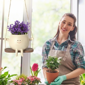 ПОДВЕСНОЙ ЦВЕТОЧНЫЙ ГОРШОК С КАЧУШКОЙ ЦВЕТОЧНЫЙ ГОРШОК С УЛЫБКОЙ-ЛИЦОМ БЕЖЕВЫЙ