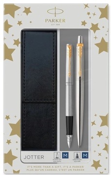 Ручка и шариковая ручка Parker Jotter СТАЛЬ GT ПОЗОЛОЧЕННЫЙ КОЖАНЫЙ ЧЕХОЛ С ГРАВИРОВКОЙ