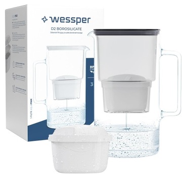 DZBANEK SZKLANY WESSPER D2 BOROSILICATE 3l + 1x FILTR WKŁAD WODY AQUAFLOOW