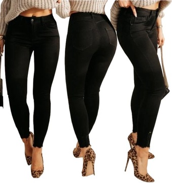 Spodnie jeans rurki przetarcia dziury czarne 38