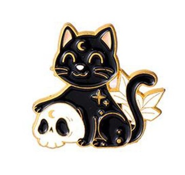 Pin Przypinka cat skull uroczy kot czaszka goth