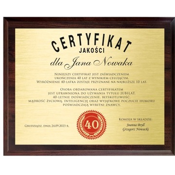PREZENT 18 30 40 50 60 70 80 URODZINY CERTYFIKAT