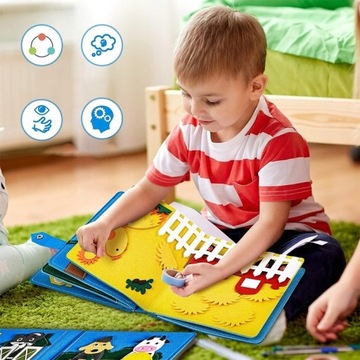 CICHA KSIĄŻKA MONTESSORI 3D QUIET BOOK DO ĆWICZEŃ FILCOWYM 16 TEMATÓW DUŻA
