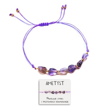 BRANSOLETKA DAMSKA NATURALNY KAMIEŃ AMETYST AMULET ANTYSTRESOWY