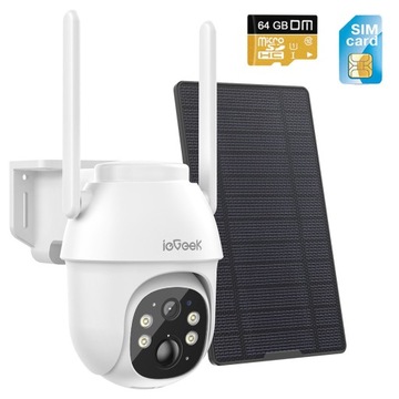 Kamera Zewnętrzna Solarna Obrotowa 4G SIM 2K 3MPx FULL HD 4xZOOM IP65+64GB